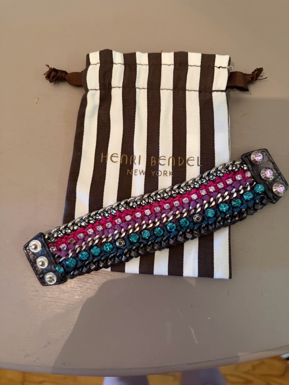 Henri Bendel Pink and Teal Crystal Chain Bracelet